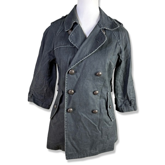 WE THE FREE Military Style Half Trench Coat with Half Length Sleeves - Picture 1 of 8